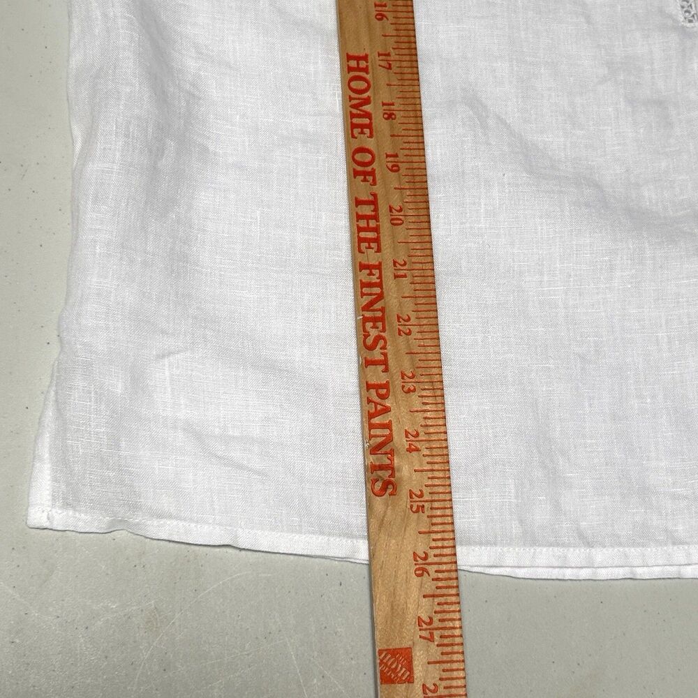 Ann Taylor White 100% Linen Blouse Lace Trim Rolled Sleeve Relaxed L - Picture 8 of 8